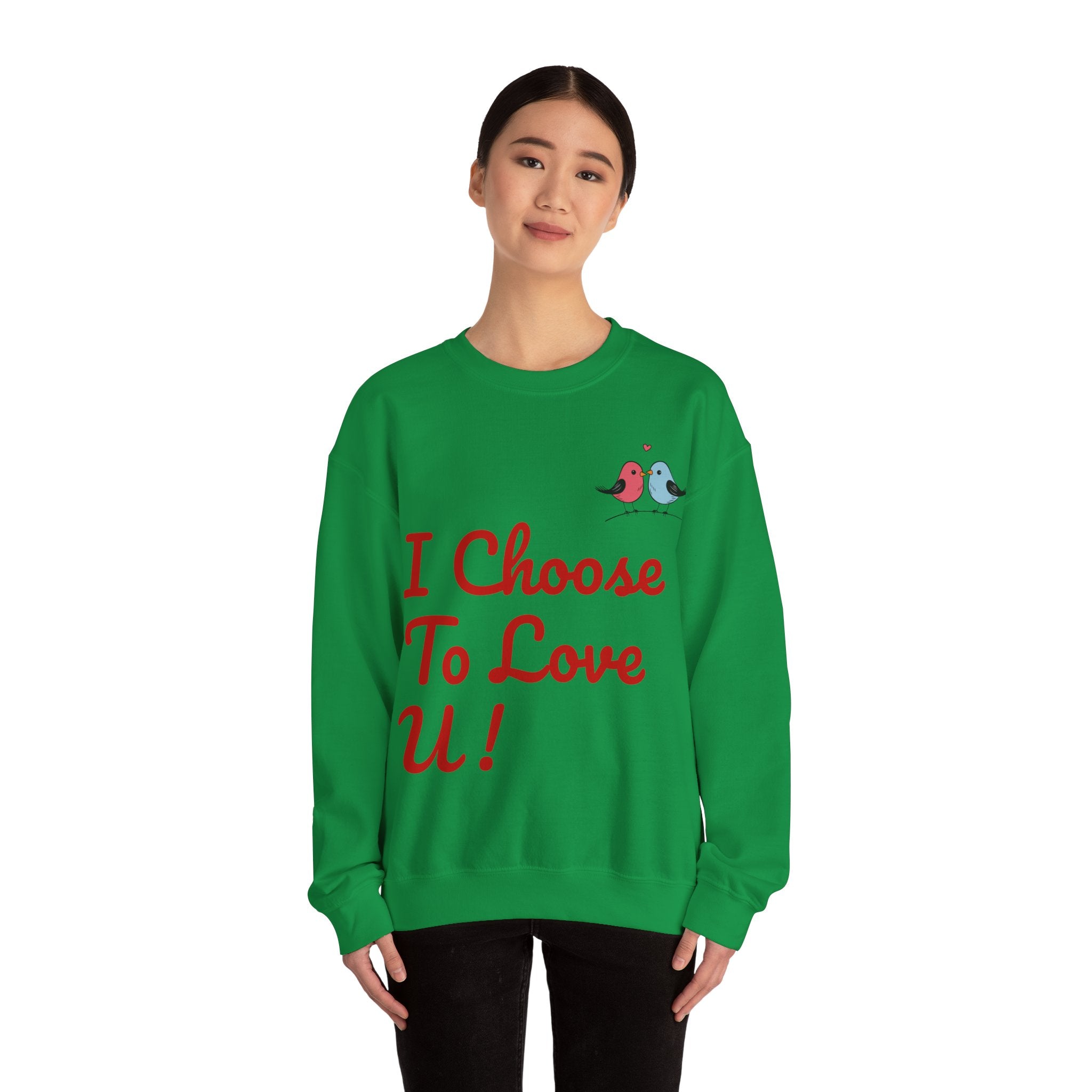 Lovebird Unisex Heavy Blend™ Crewneck Sweatshirt, (I Choose To Love You}, Men and Women Sweatshirt -Red Font