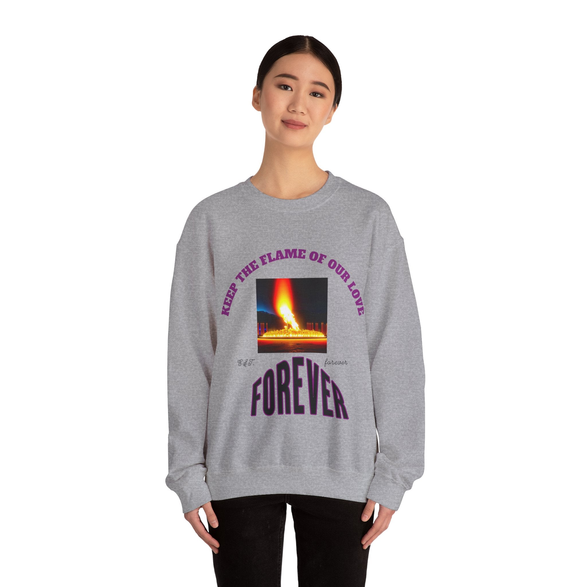 Comfortable Sweatshirt, Unisex Heavy Blend™ Crewneck Sweatshirt, Keep The Flame Of Love Forever.