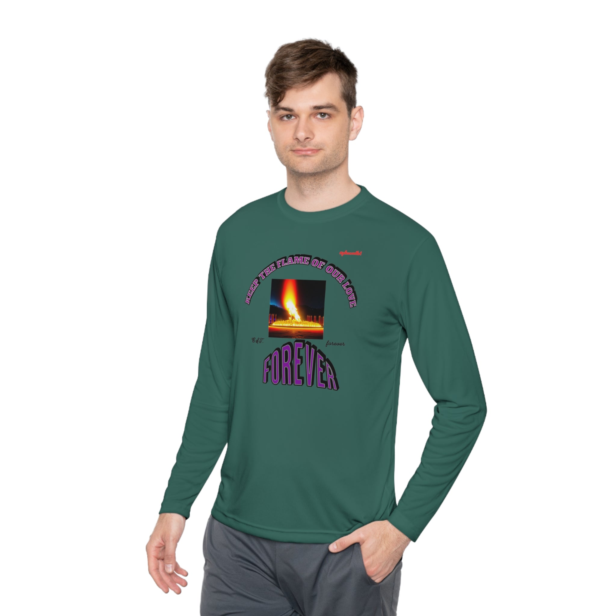 Moisture wicking Unisex Lightweight Long Sleeve Tee-(Keep The Flame Of Our Love Forever)