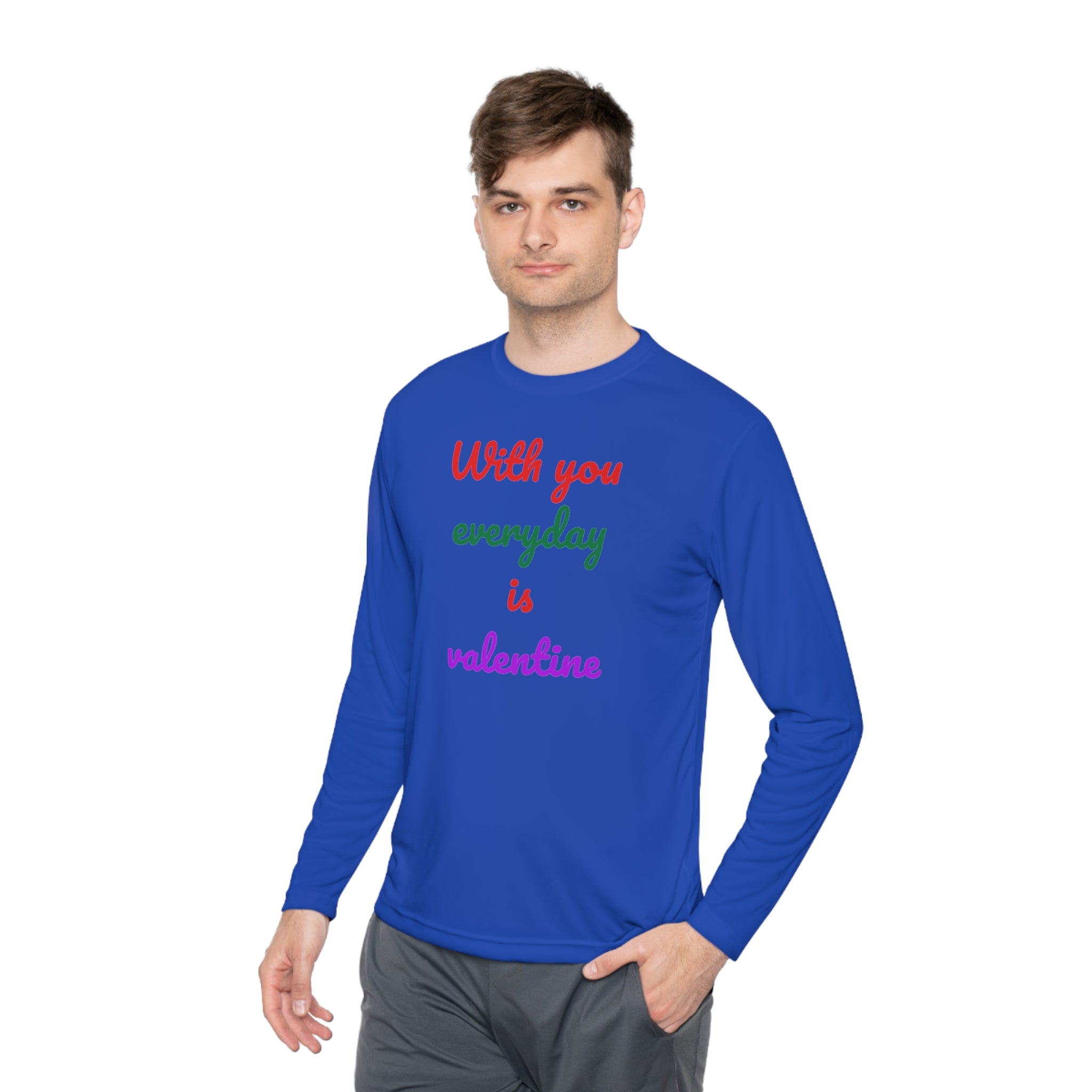 Unisex Lightweight Long Sleeve Tee, Activewear or Everydaywear, Comfy feel, 40+ultraviolet protector factor(With You Everyday Is Valentine)