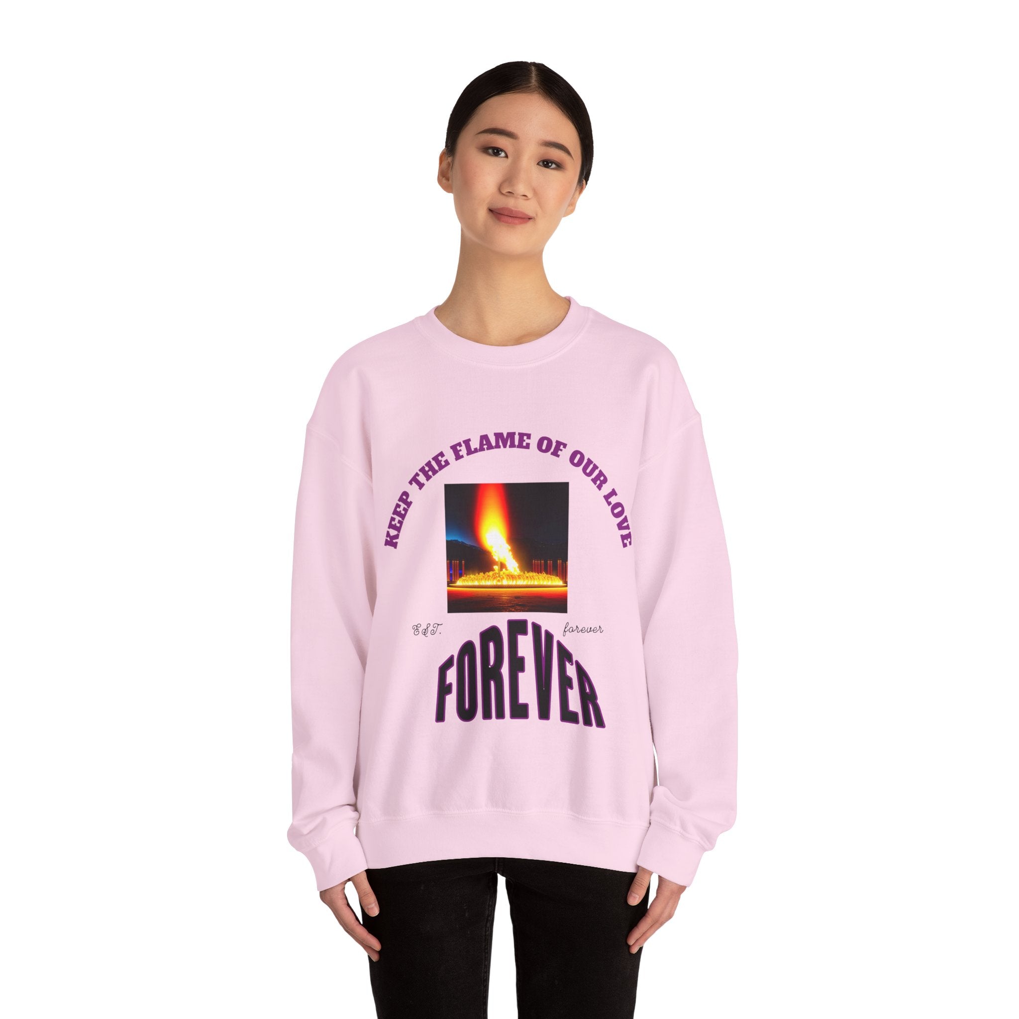 Comfortable Sweatshirt, Unisex Heavy Blend™ Crewneck Sweatshirt, Keep The Flame Of Love Forever.