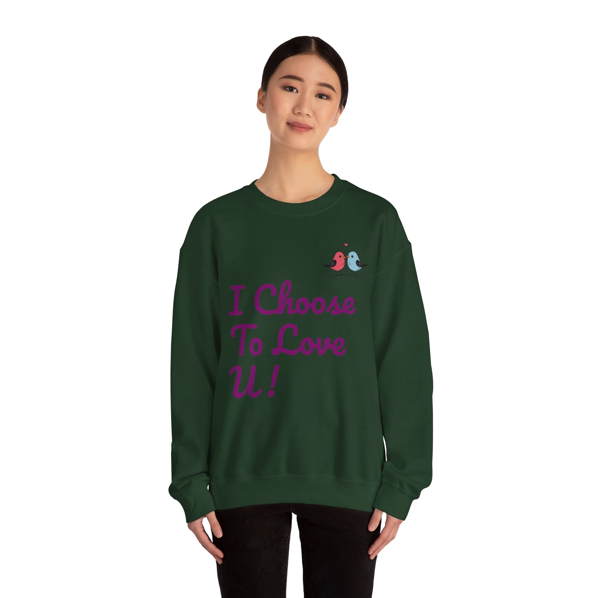 Lovebird Unisex Heavy Blend™ Crewneck Sweatshirt, (I Choose To Love You}, Men and Women Sweatshirt -Purple Font