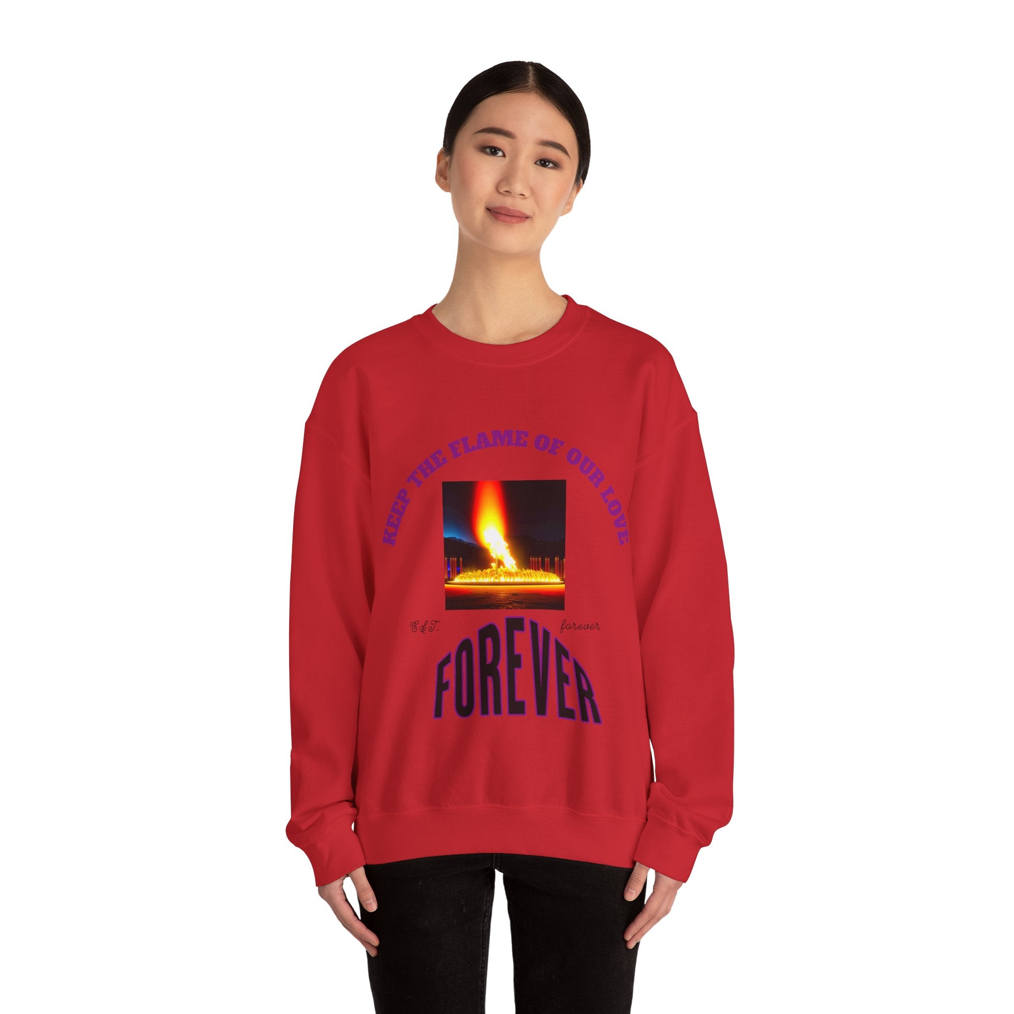 Comfortable Sweatshirt, Unisex Heavy Blend™ Crewneck Sweatshirt, Keep The Flame Of Love Forever.