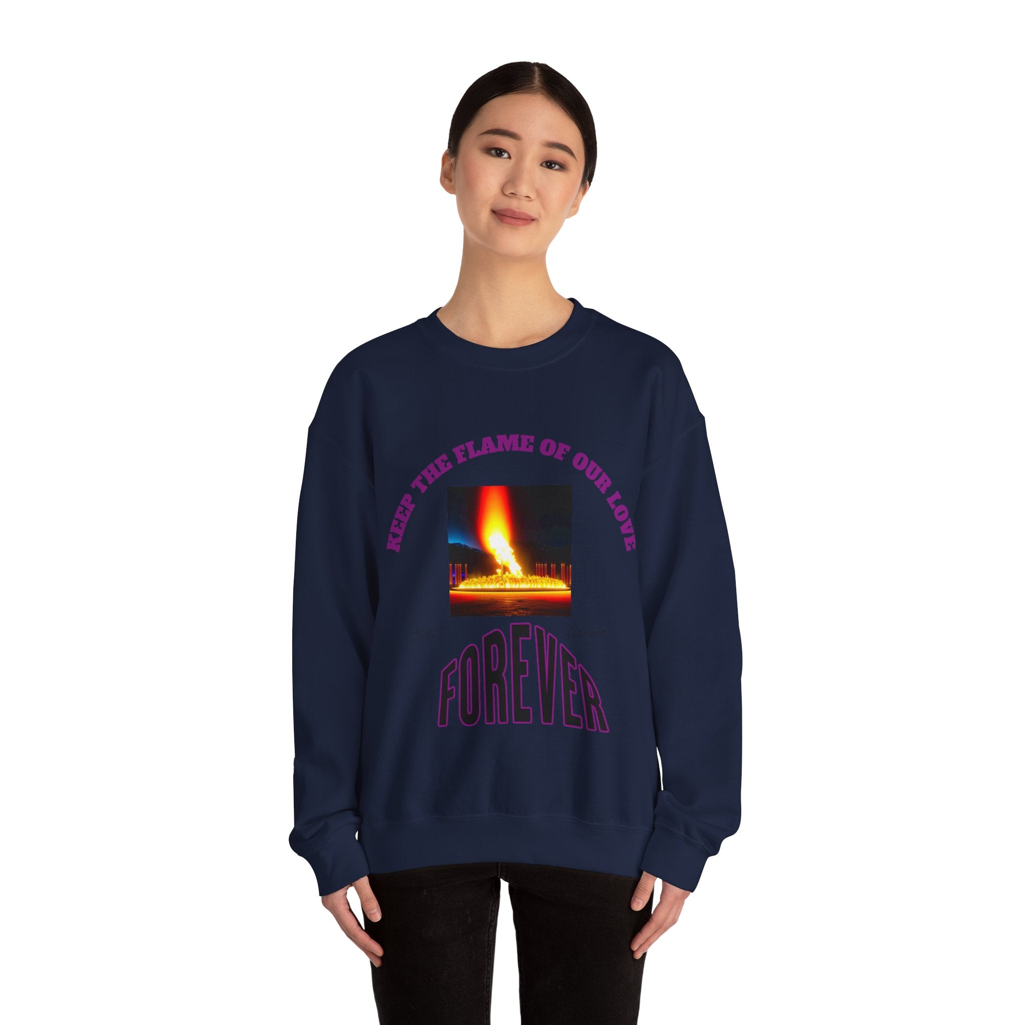 Comfortable Sweatshirt, Unisex Heavy Blend™ Crewneck Sweatshirt, Keep The Flame Of Love Forever.