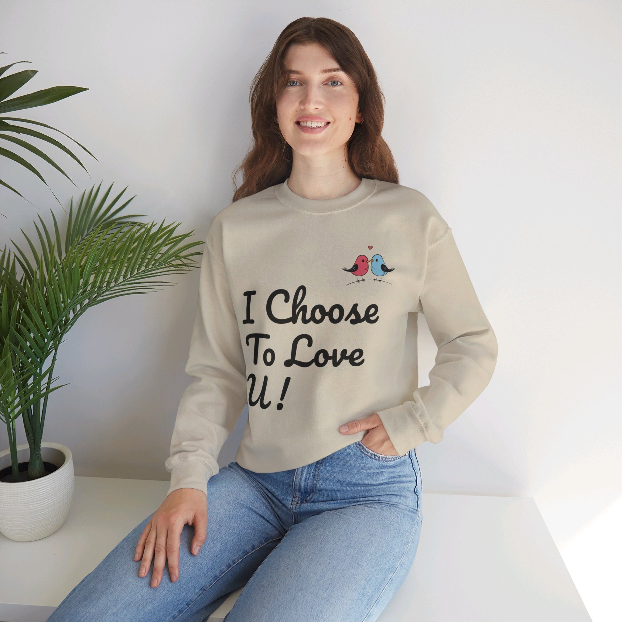 Lovebird Unisex Heavy Blend™ Crewneck Sweatshirt, (I Choose To Love You}, Men and Women Sweatshirt -Black Font