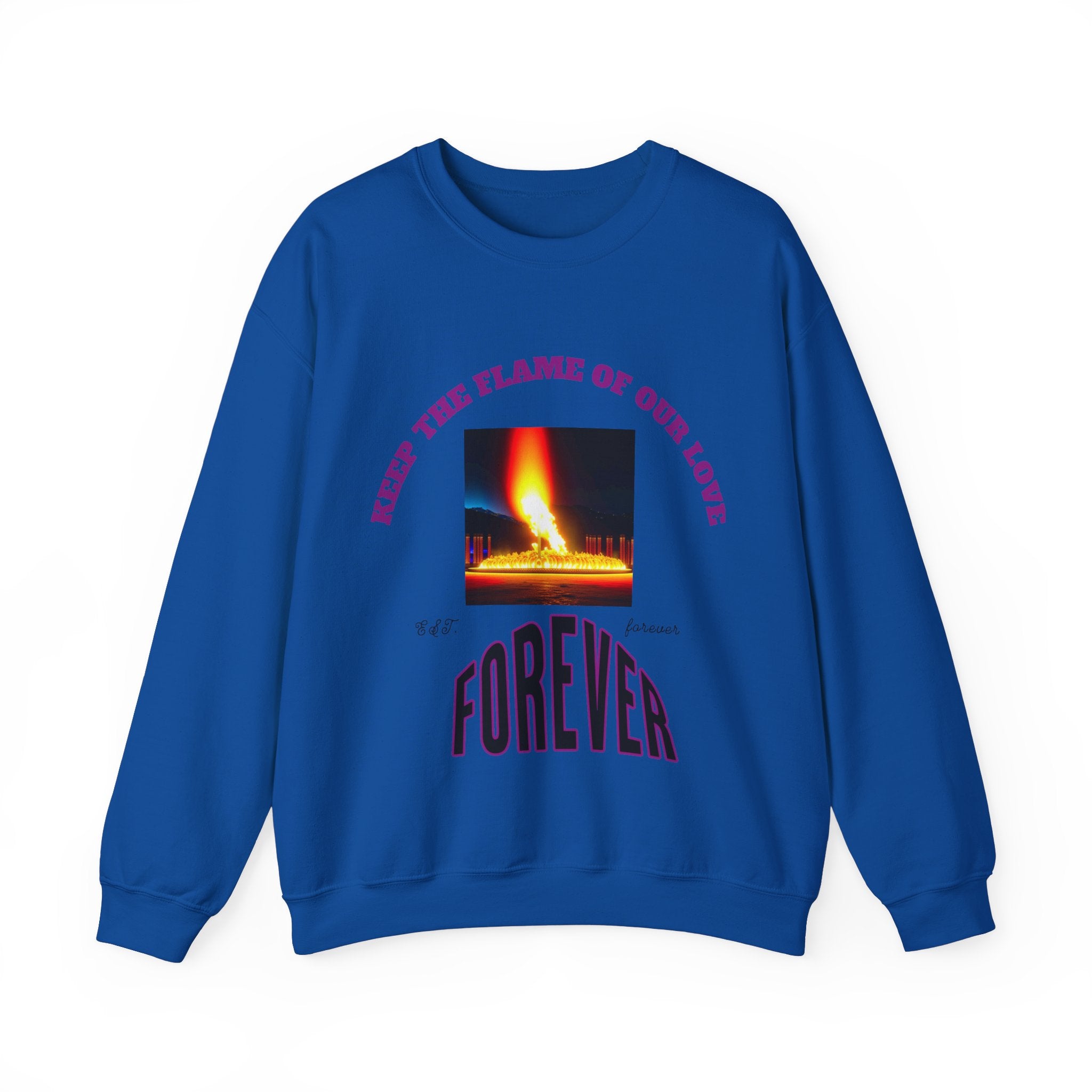 Comfortable Sweatshirt, Unisex Heavy Blend™ Crewneck Sweatshirt, Keep The Flame Of Love Forever.