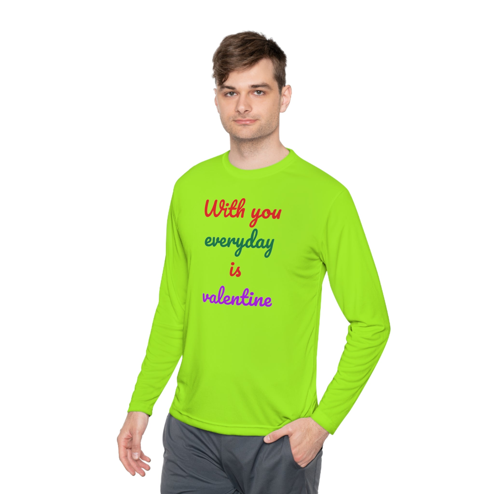 Unisex Lightweight Long Sleeve Tee, Activewear or Everydaywear, Comfy feel, 40+ultraviolet protector factor(With You Everyday Is Valentine)