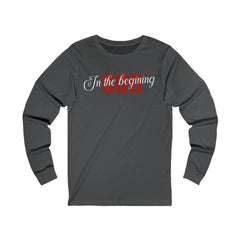 Unisex Jersey Long Sleeve Tee(In The Begining, God), Faithbase Design Tee,