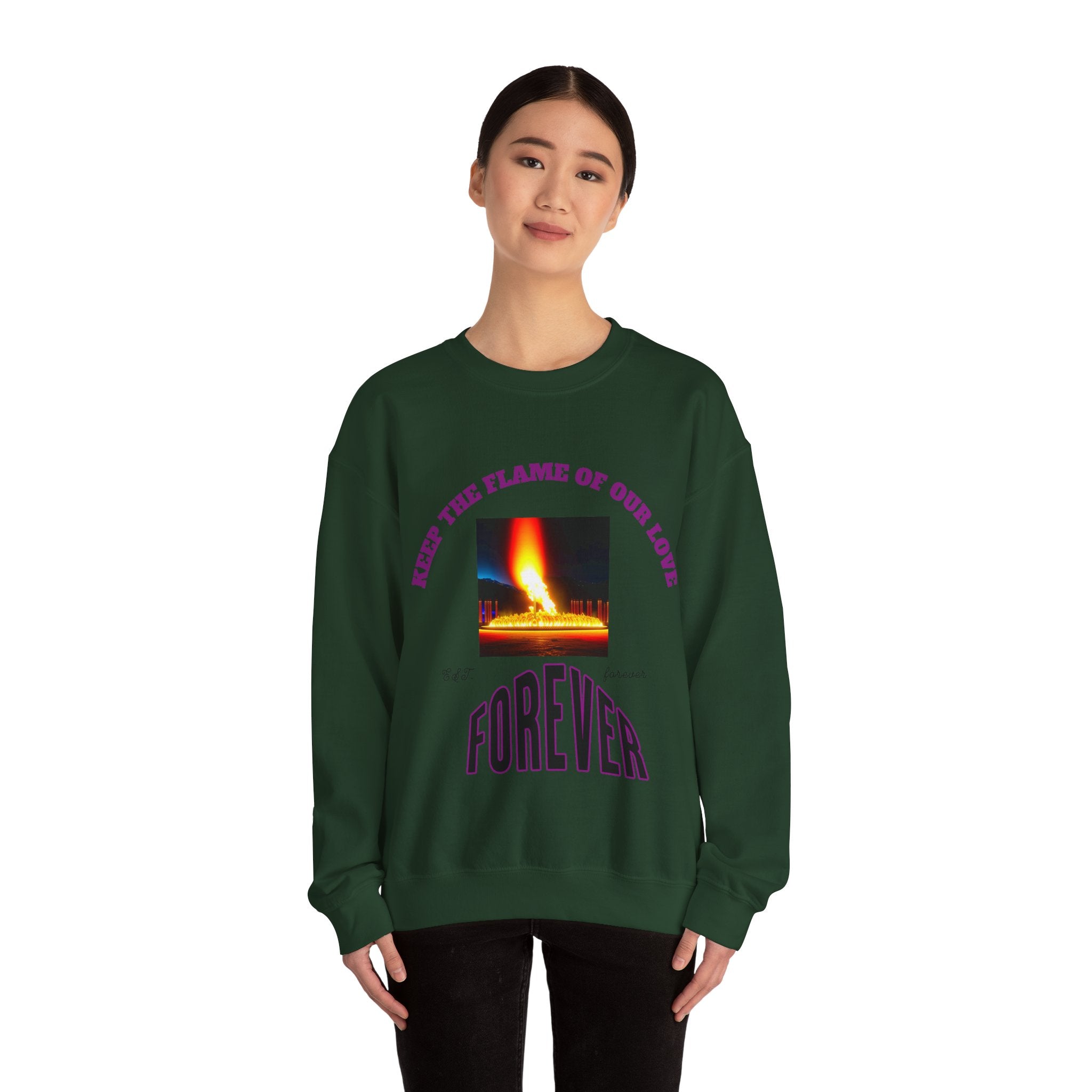 Comfortable Sweatshirt, Unisex Heavy Blend™ Crewneck Sweatshirt, Keep The Flame Of Love Forever.