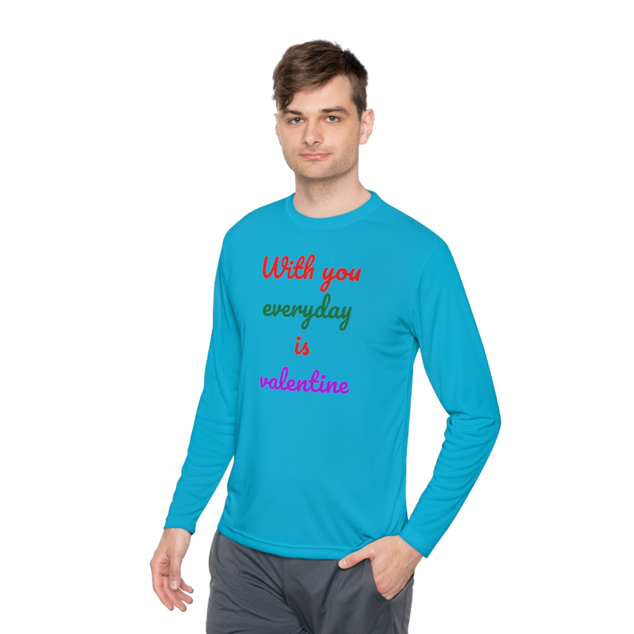 Unisex Lightweight Long Sleeve Tee, Activewear or Everydaywear, Comfy feel, 40+ultraviolet protector factor(With You Everyday Is Valentine)