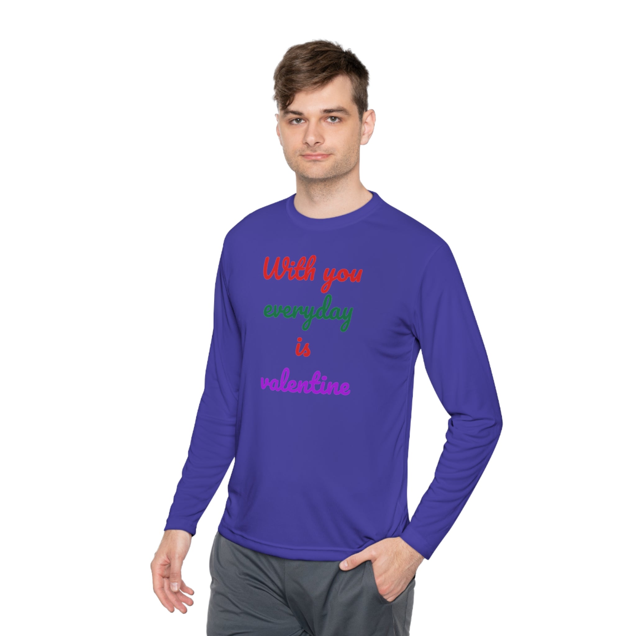 Unisex Lightweight Long Sleeve Tee, Activewear or Everydaywear, Comfy feel, 40+ultraviolet protector factor(With You Everyday Is Valentine)