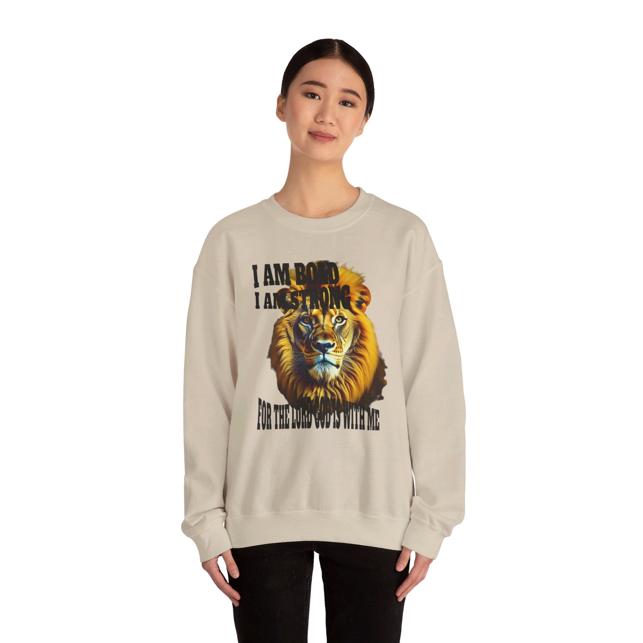 Top Design Sweatshirt, Unisex Heavy Blend™ Crewneck Sweatshirt, Inspirational, I Am Bold, I Am Strong, For The Lord God Is With Me.