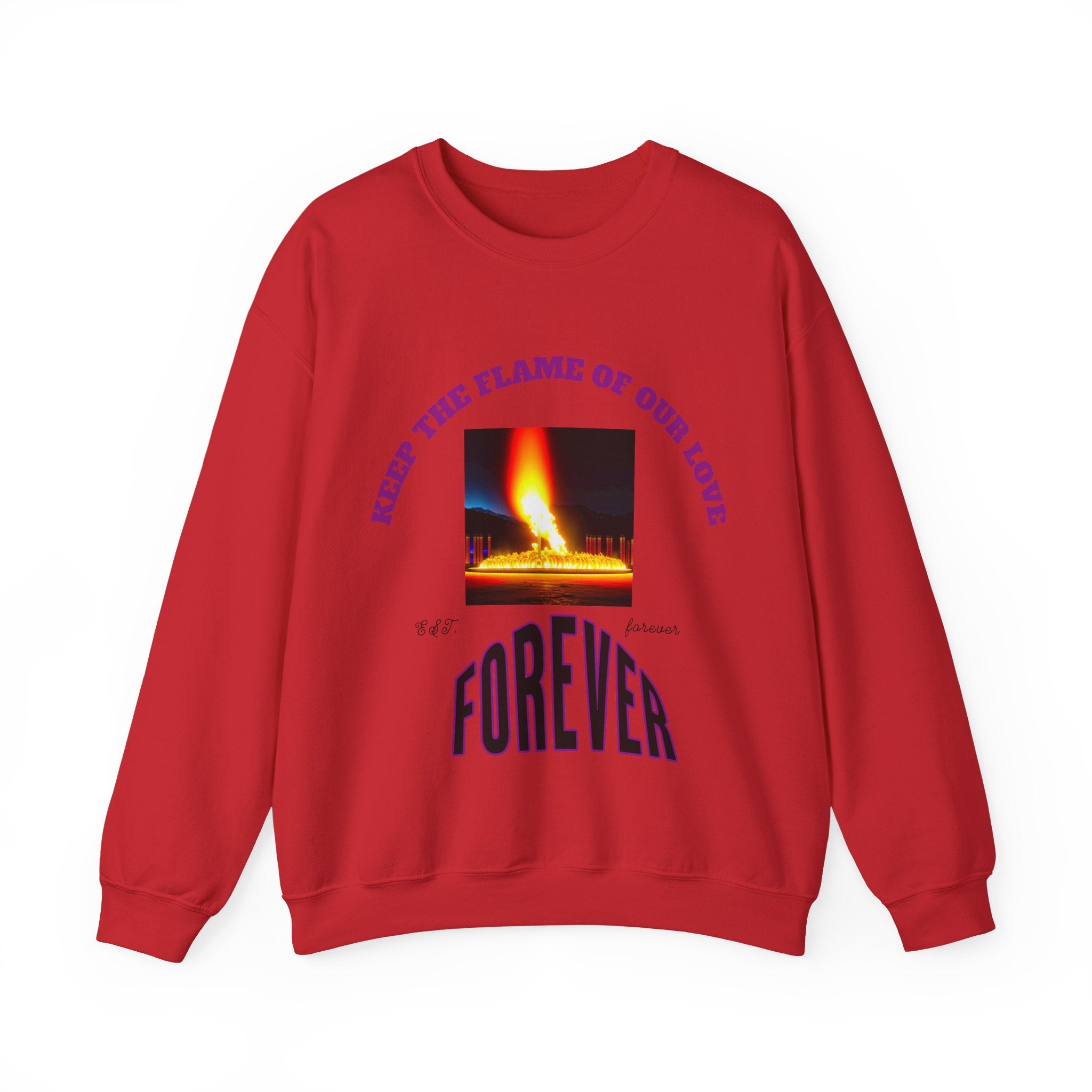 Comfortable Sweatshirt, Unisex Heavy Blend™ Crewneck Sweatshirt, Keep The Flame Of Love Forever.