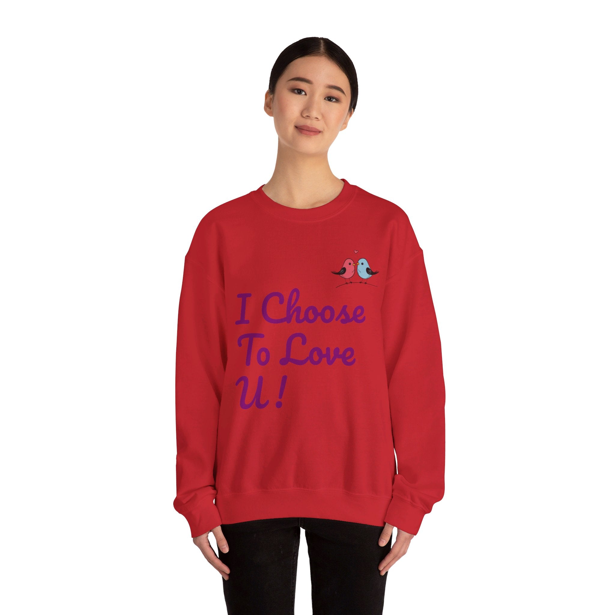 Lovebird Unisex Heavy Blend™ Crewneck Sweatshirt, (I Choose To Love You}, Men and Women Sweatshirt -Purple Font