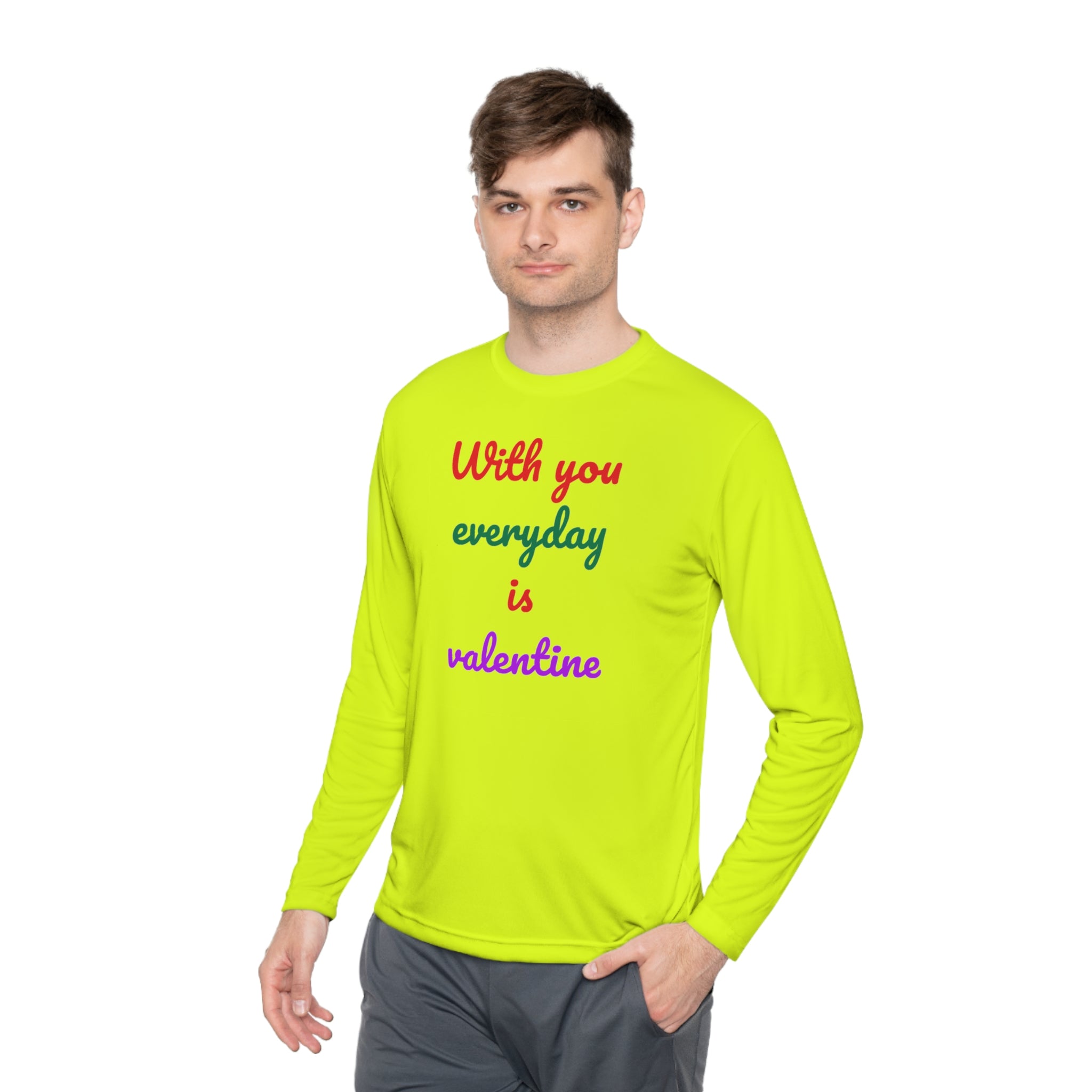 Unisex Lightweight Long Sleeve Tee, Activewear or Everydaywear, Comfy feel, 40+ultraviolet protector factor(With You Everyday Is Valentine)