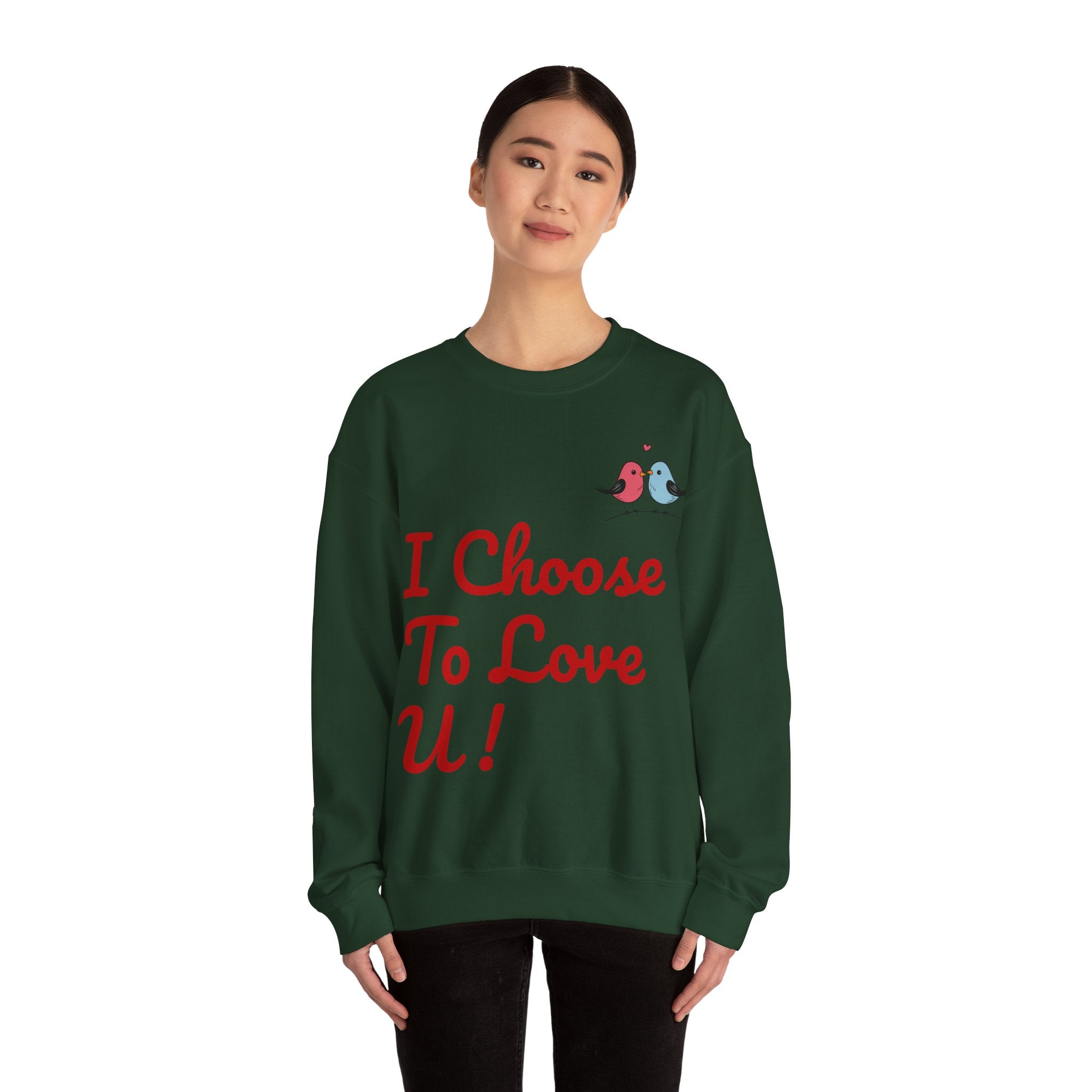 Lovebird Unisex Heavy Blend™ Crewneck Sweatshirt, (I Choose To Love You}, Men and Women Sweatshirt -Red Font