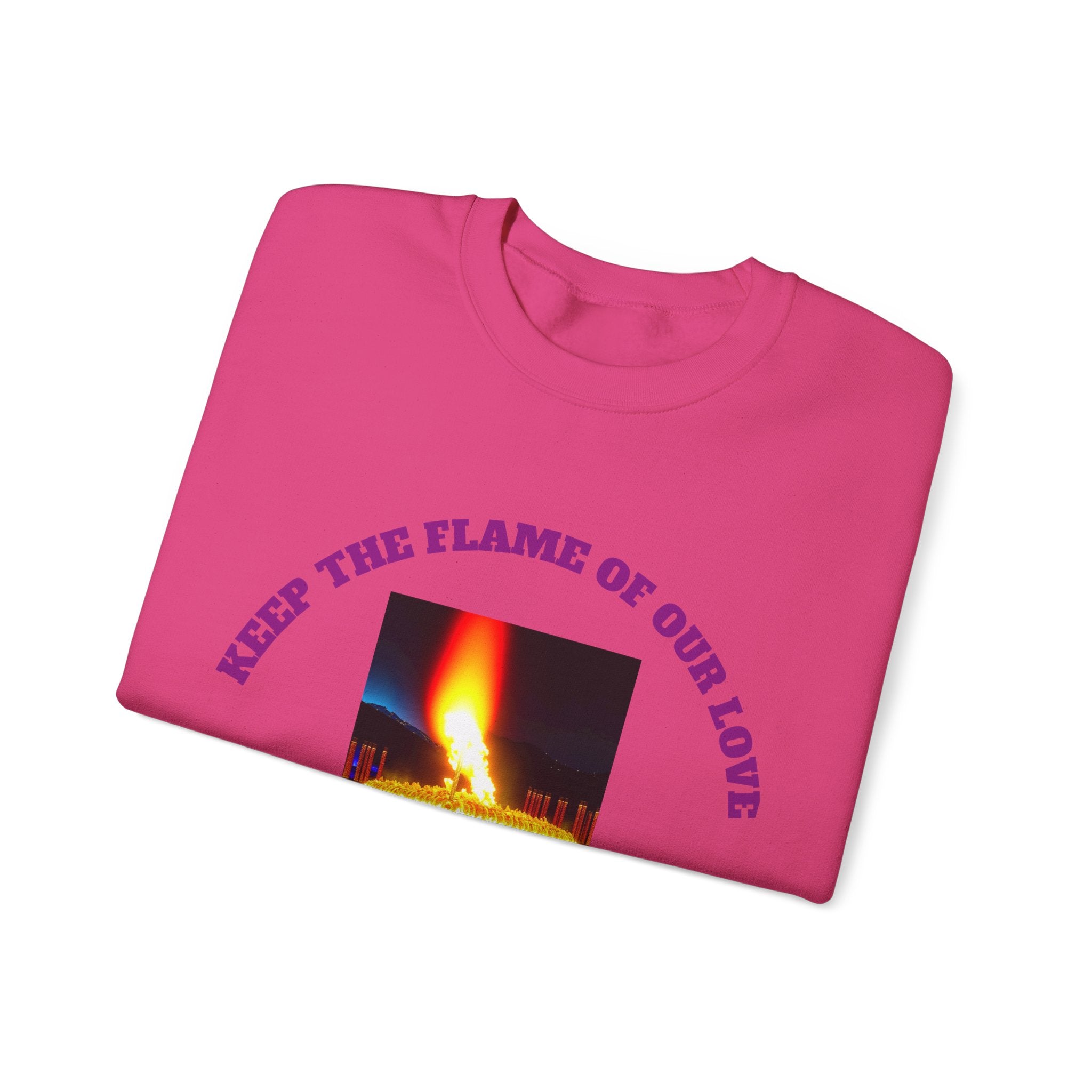 Comfortable Sweatshirt, Unisex Heavy Blend™ Crewneck Sweatshirt, Keep The Flame Of Love Forever.