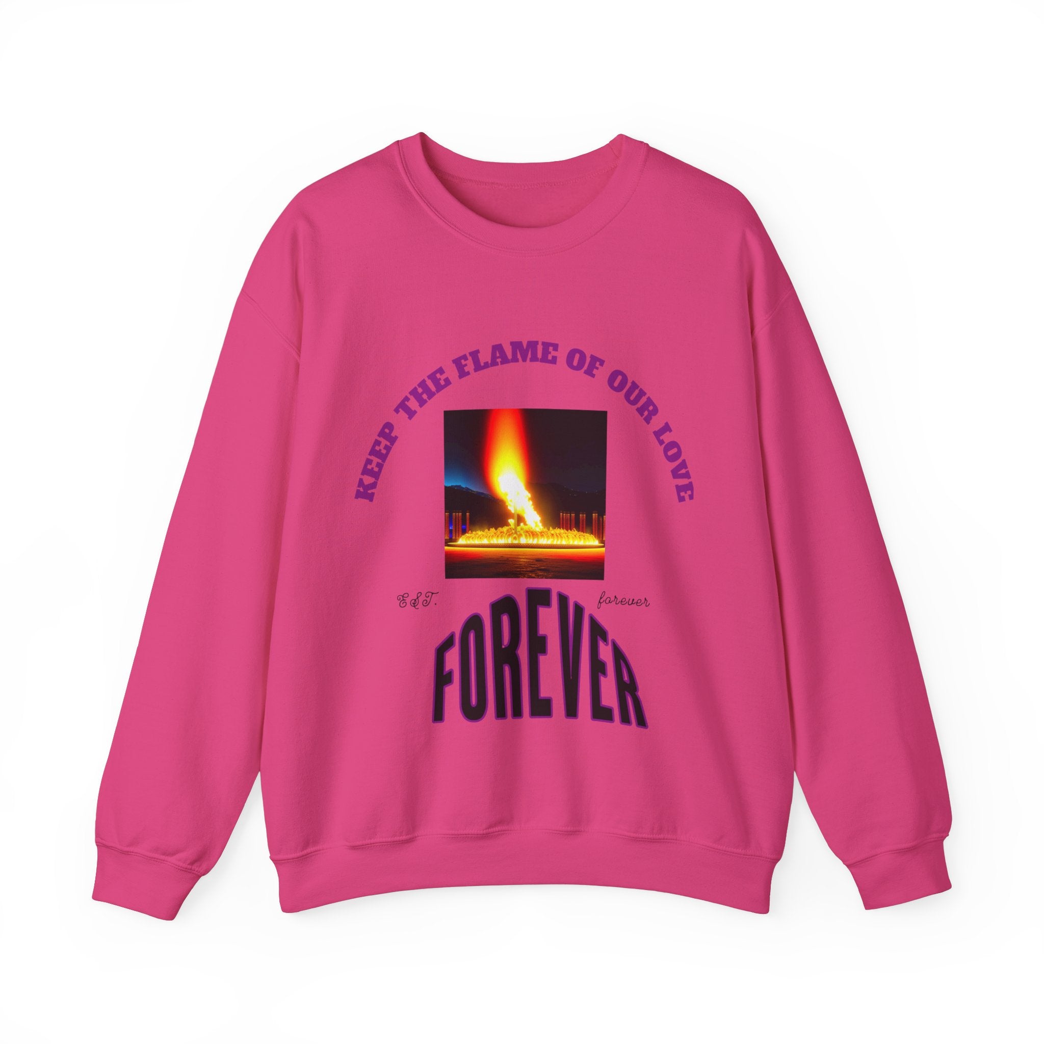 Comfortable Sweatshirt, Unisex Heavy Blend™ Crewneck Sweatshirt, Keep The Flame Of Love Forever.