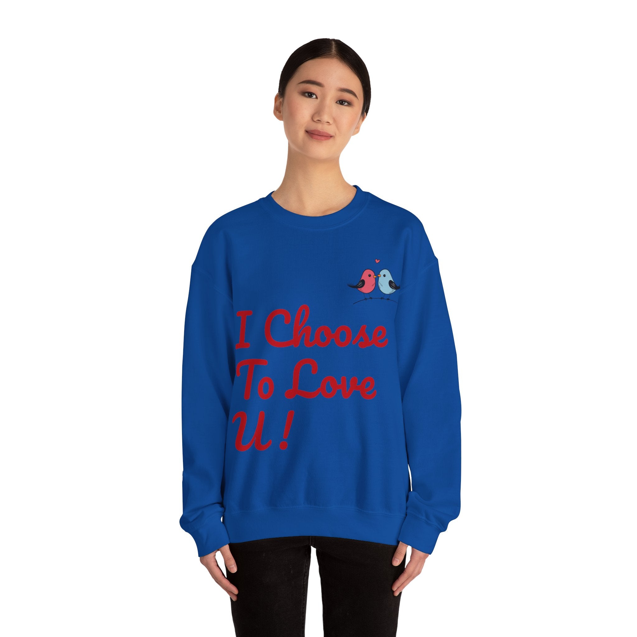 Lovebird Unisex Heavy Blend™ Crewneck Sweatshirt, (I Choose To Love You}, Men and Women Sweatshirt -Red Font