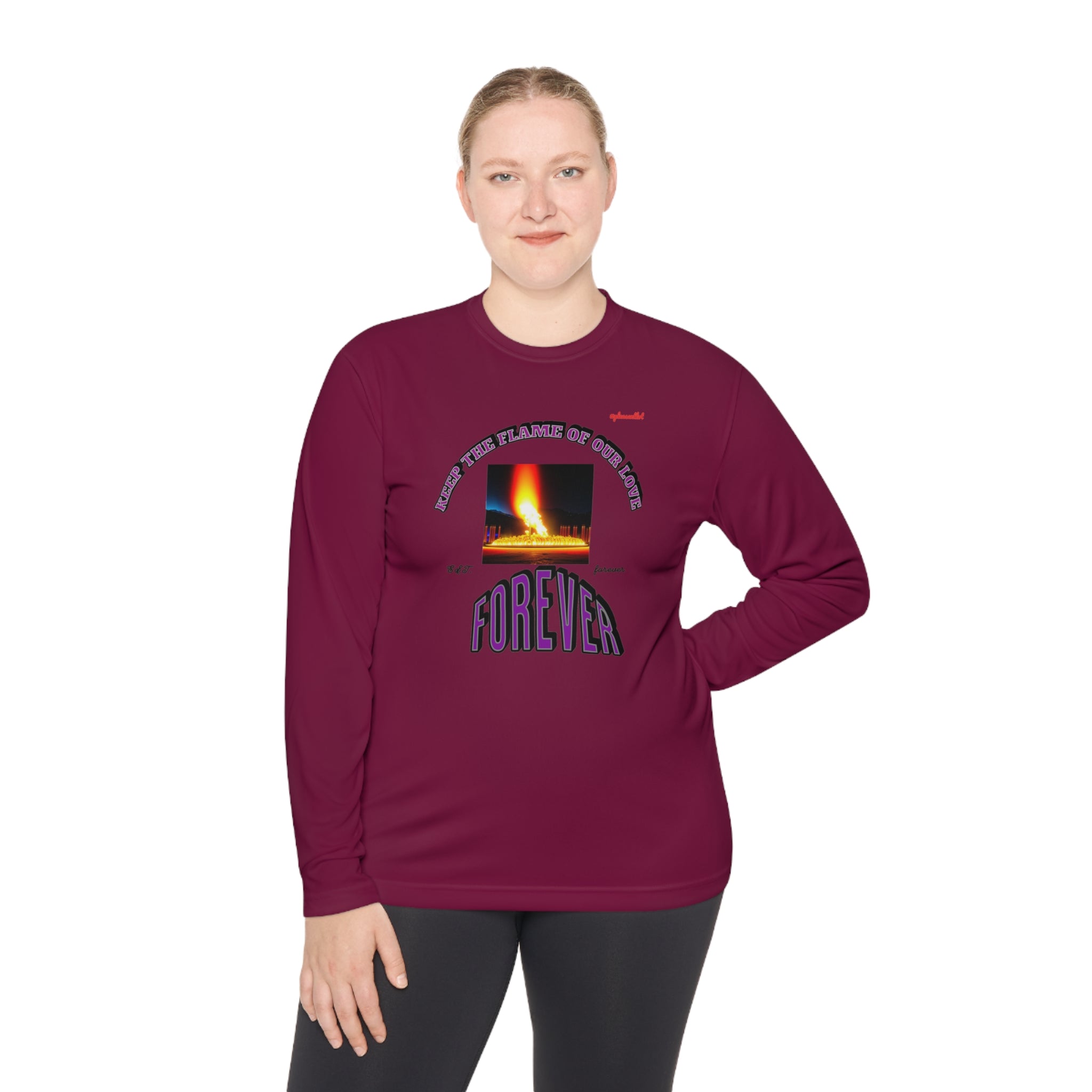 Moisture wicking Unisex Lightweight Long Sleeve Tee-(Keep The Flame Of Our Love Forever)