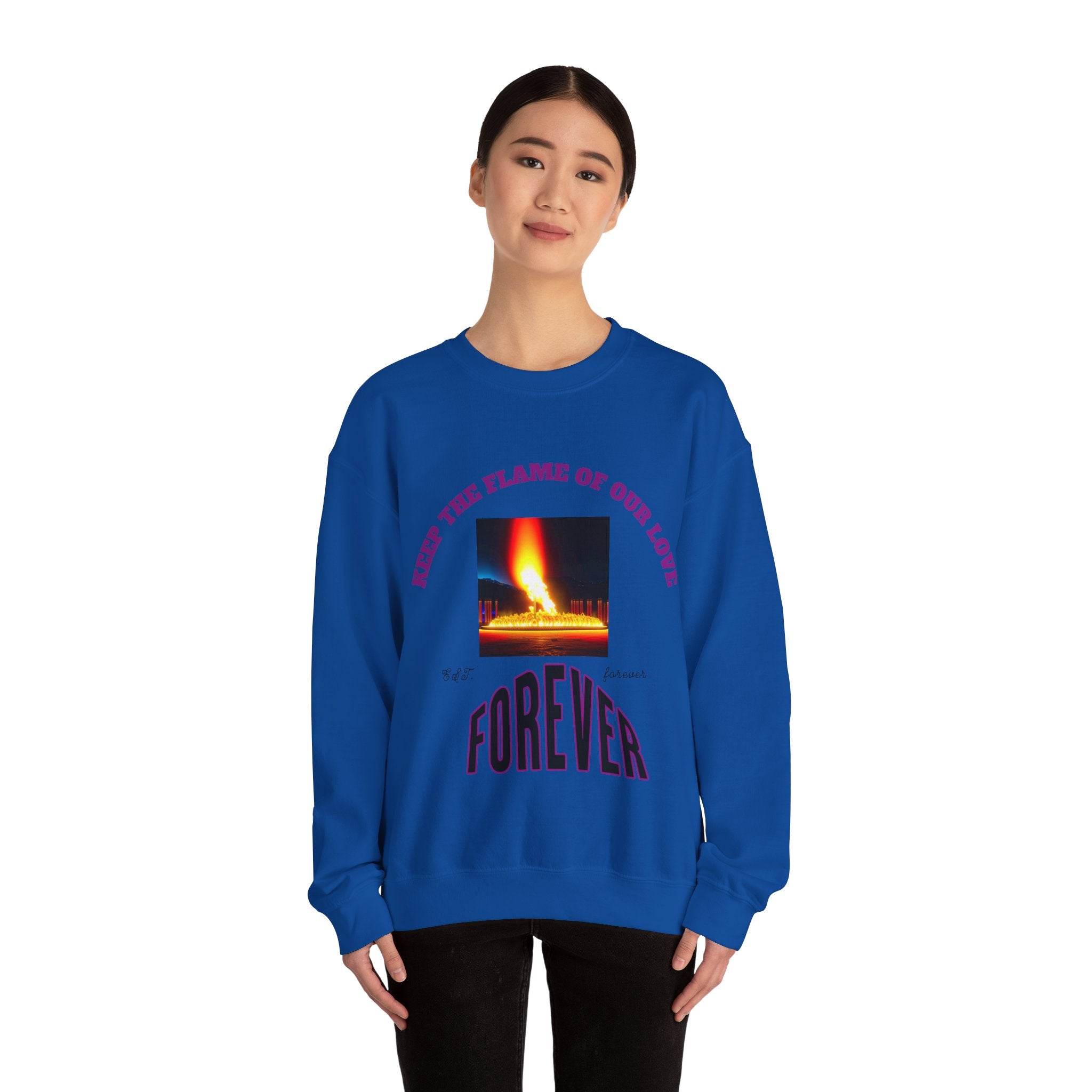 Comfortable Sweatshirt, Unisex Heavy Blend™ Crewneck Sweatshirt, Keep The Flame Of Love Forever.