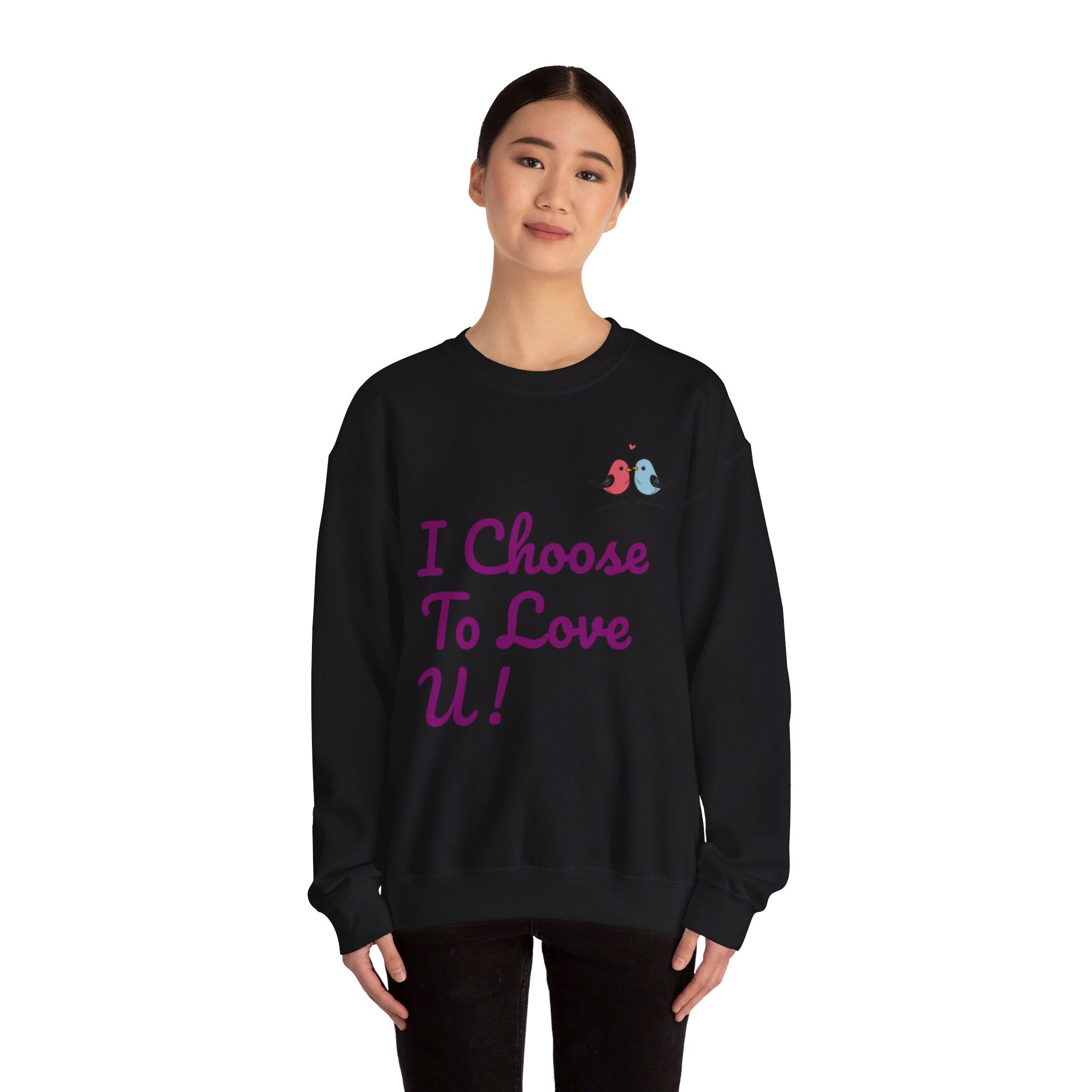 Lovebird Unisex Heavy Blend™ Crewneck Sweatshirt, (I Choose To Love You}, Men and Women Sweatshirt -Purple Font