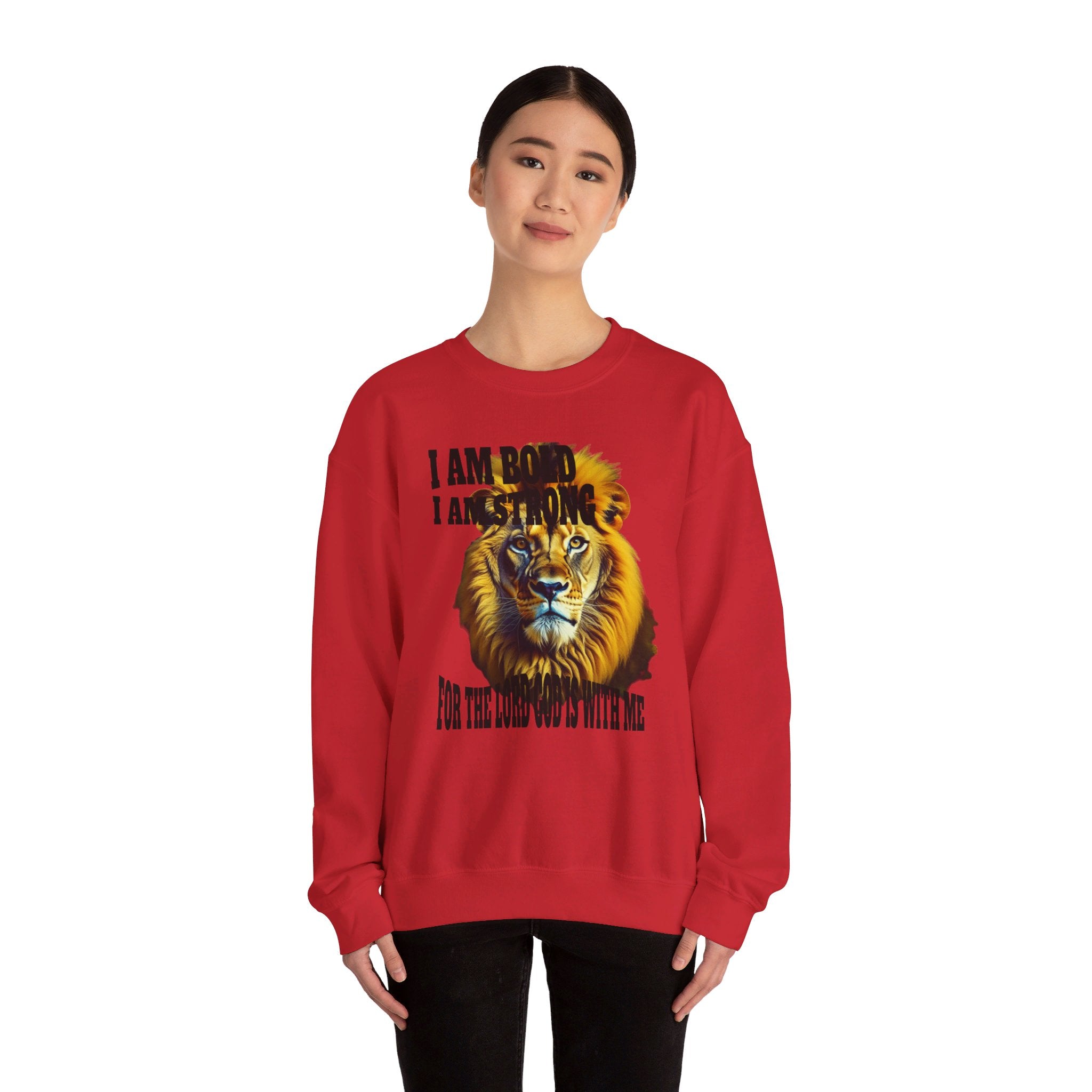 Top Design Sweatshirt, Unisex Heavy Blend™ Crewneck Sweatshirt, Inspirational, I Am Bold, I Am Strong, For The Lord God Is With Me.