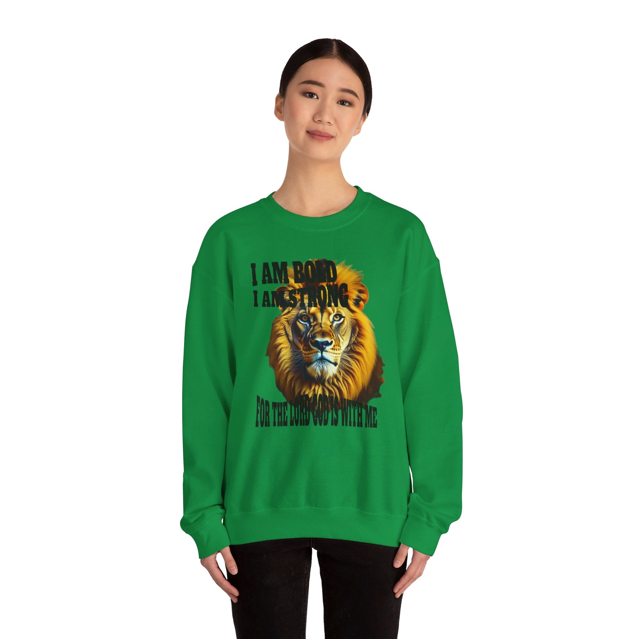 Top Design Sweatshirt, Unisex Heavy Blend™ Crewneck Sweatshirt, Inspirational, I Am Bold, I Am Strong, For The Lord God Is With Me.