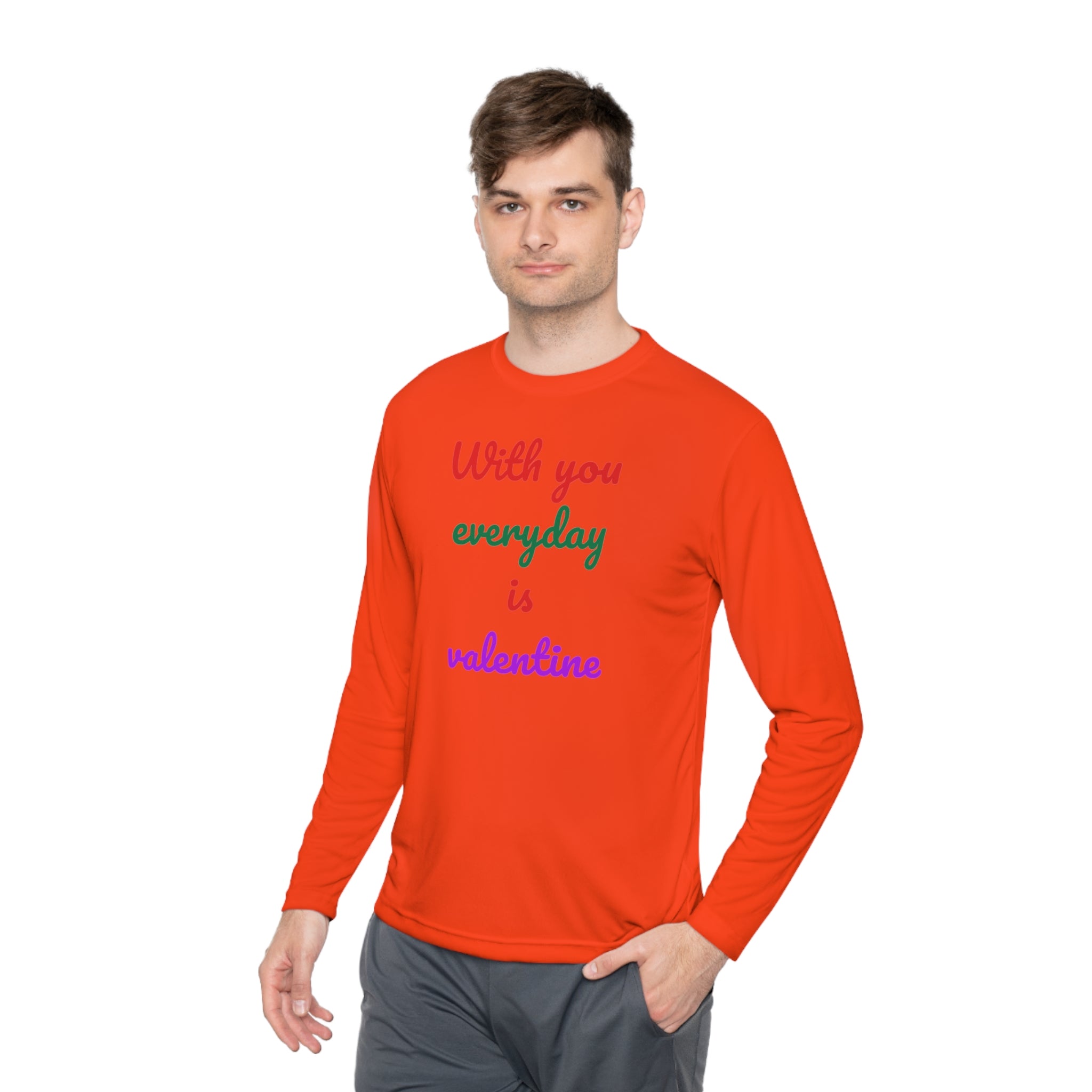 Unisex Lightweight Long Sleeve Tee, Activewear or Everydaywear, Comfy feel, 40+ultraviolet protector factor(With You Everyday Is Valentine)