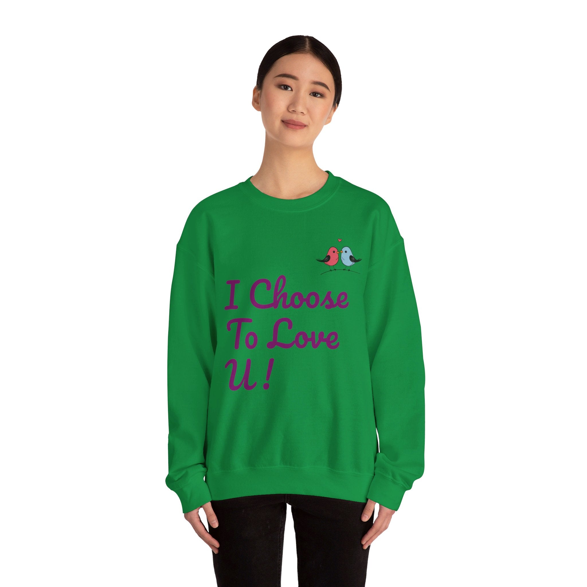 Lovebird Unisex Heavy Blend™ Crewneck Sweatshirt, (I Choose To Love You}, Men and Women Sweatshirt -Purple Font