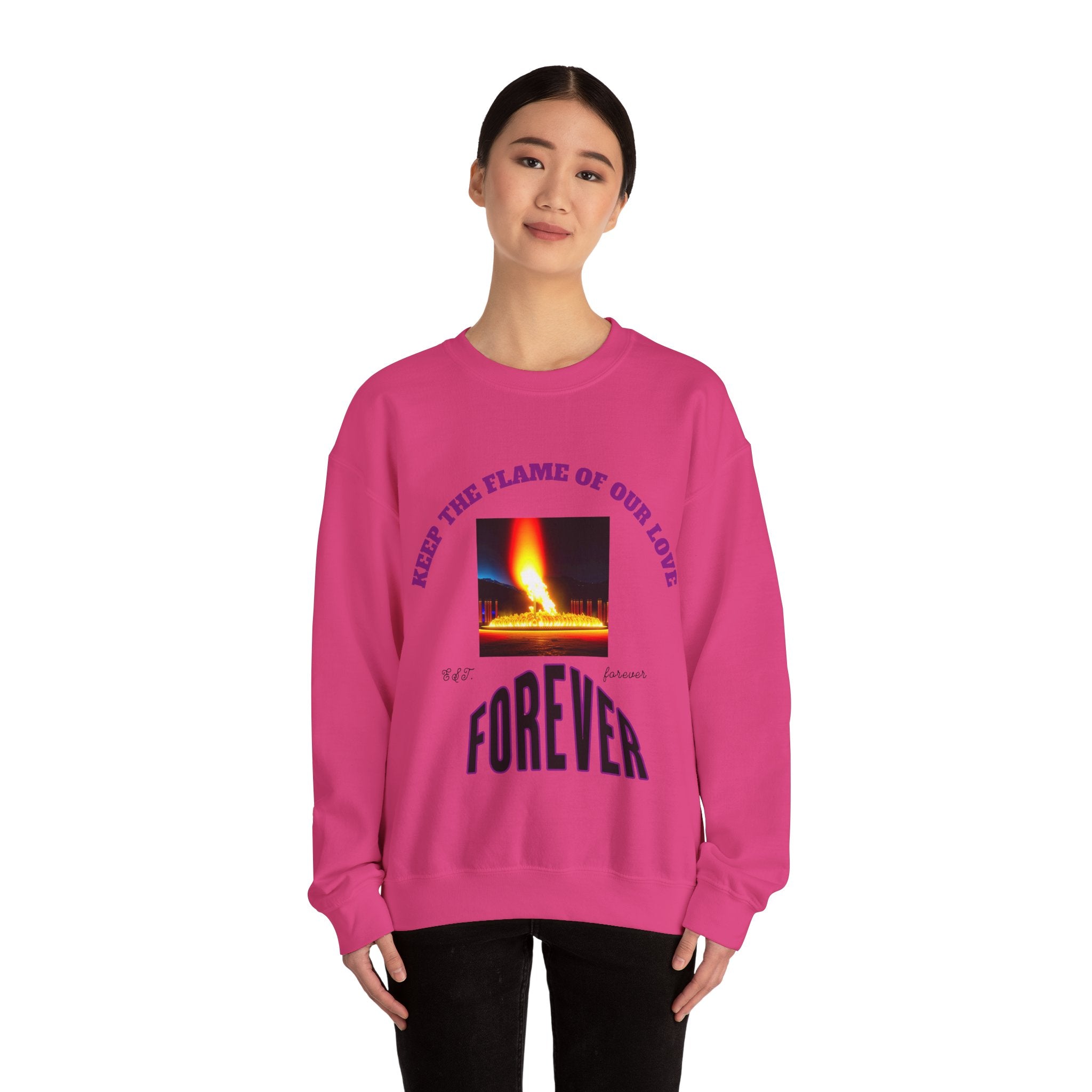 Comfortable Sweatshirt, Unisex Heavy Blend™ Crewneck Sweatshirt, Keep The Flame Of Love Forever.