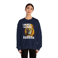 Top Design Sweatshirt, Unisex Heavy Blend™ Crewneck Sweatshirt, Inspirational, I Am Bold, I Am Strong, For The Lord God Is With Me.