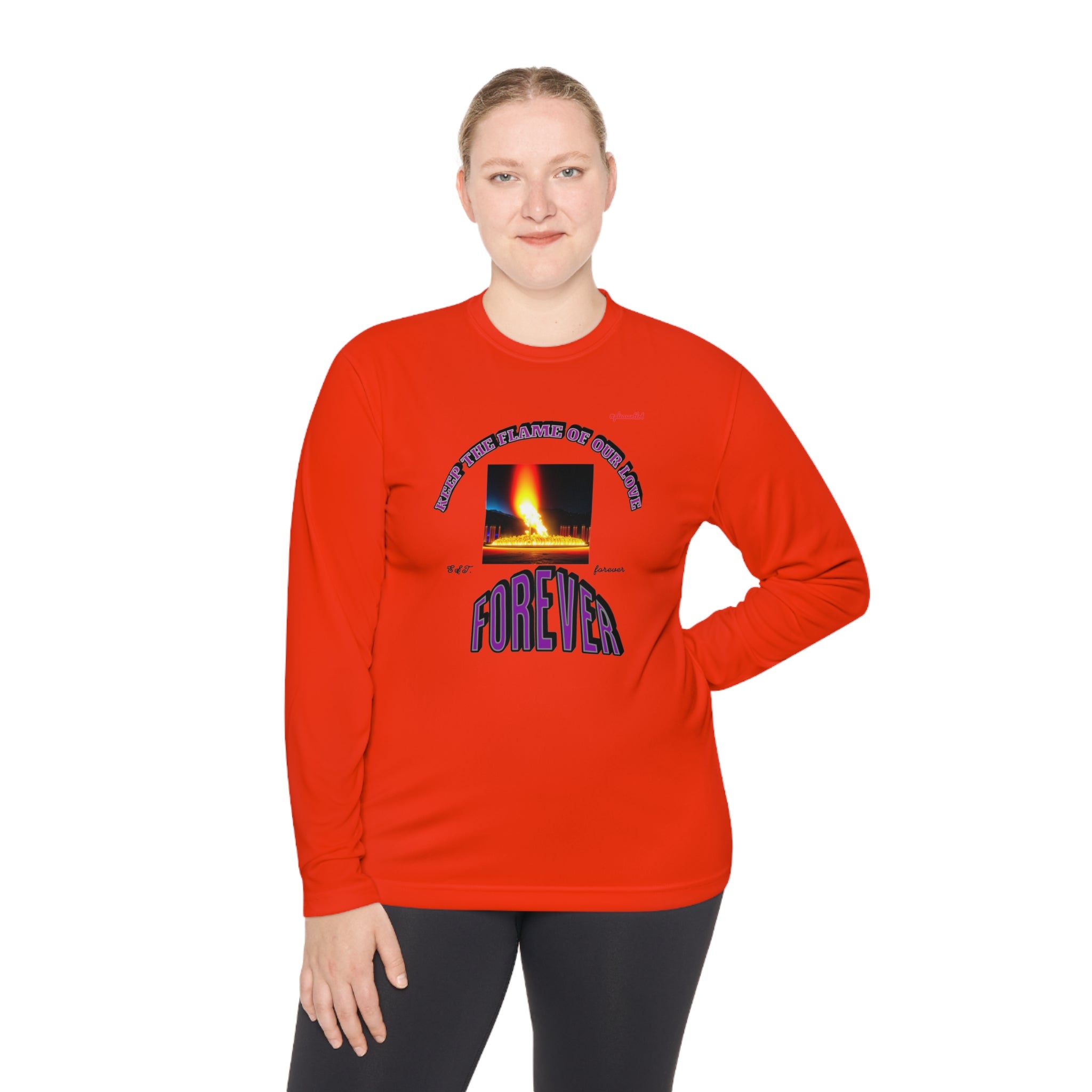 Moisture wicking Unisex Lightweight Long Sleeve Tee-(Keep The Flame Of Our Love Forever)