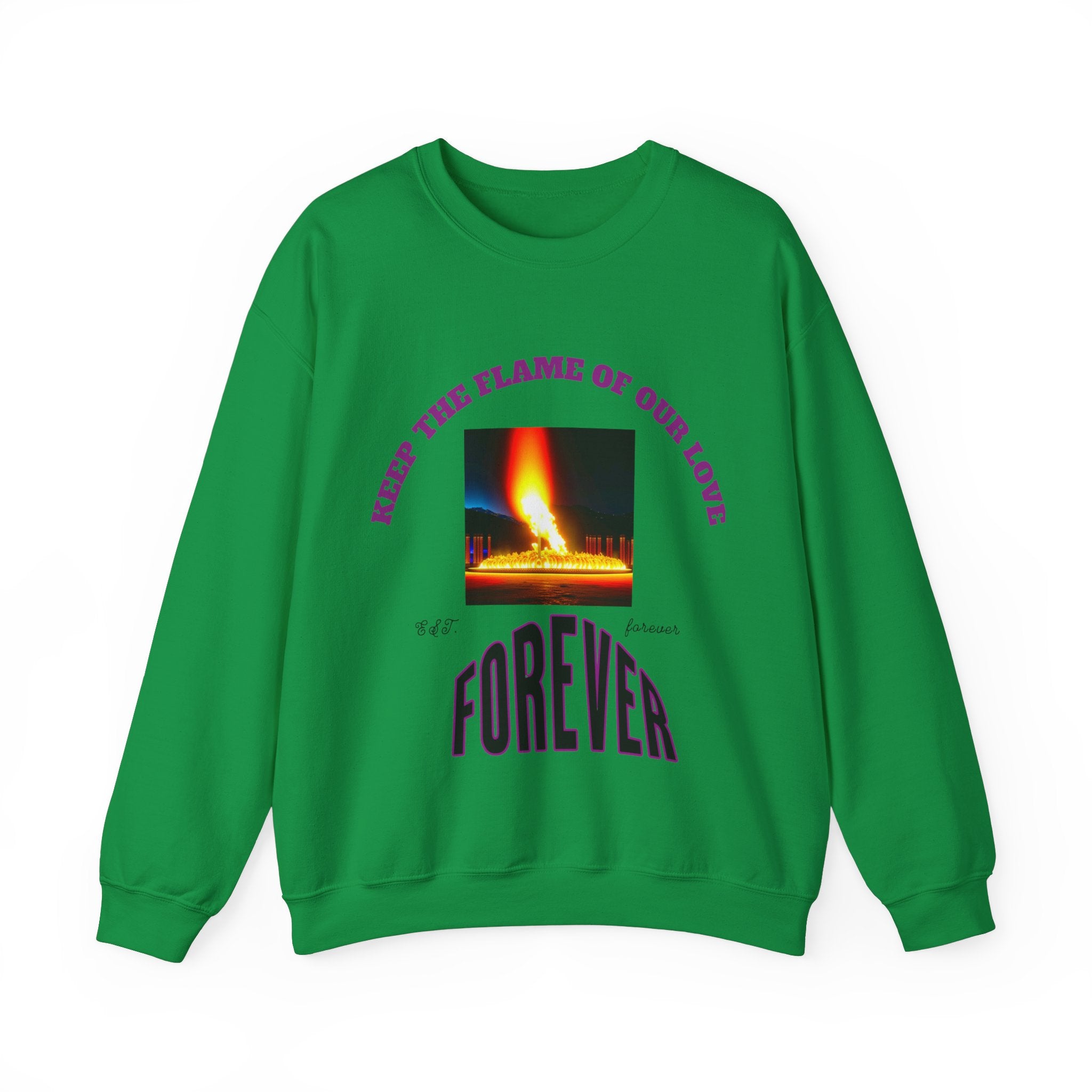 Comfortable Sweatshirt, Unisex Heavy Blend™ Crewneck Sweatshirt, Keep The Flame Of Love Forever.