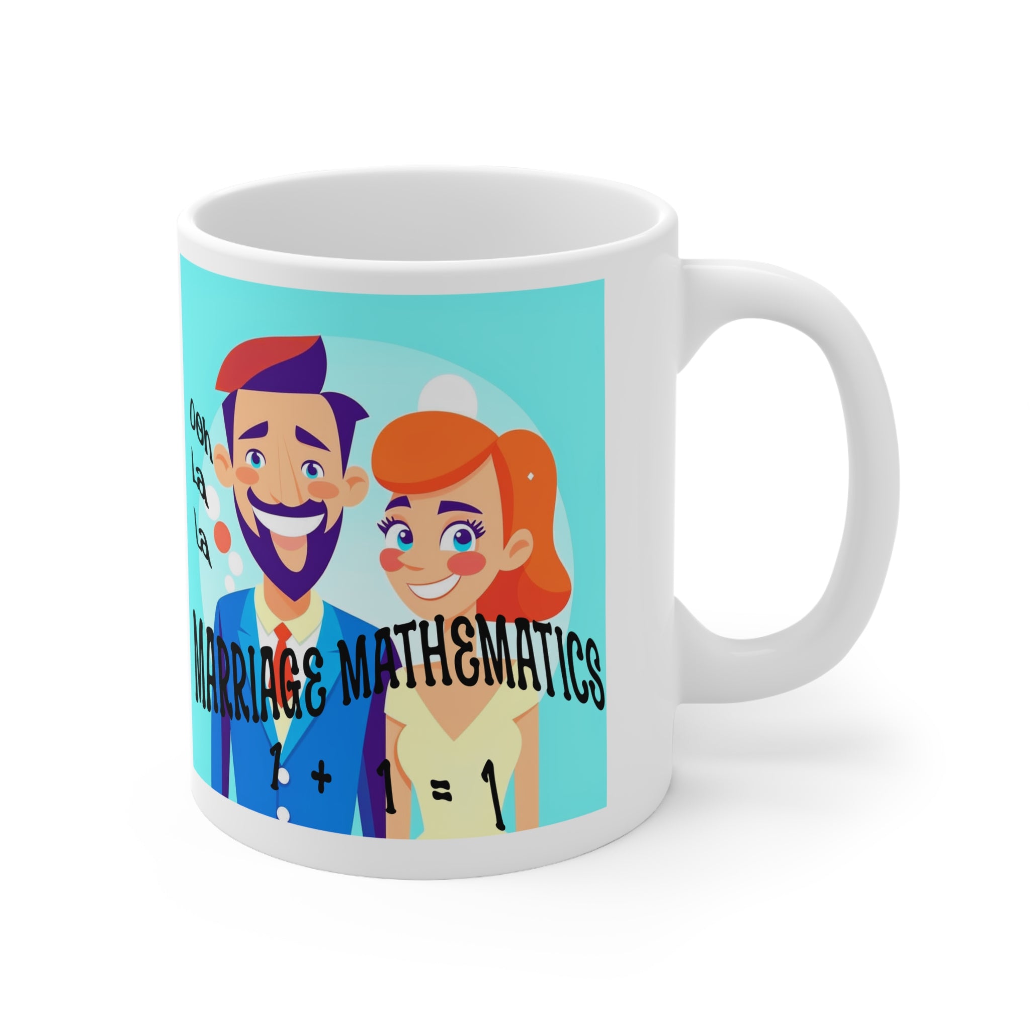 Sweethearts Ceramic Mug 11oz, Durable, BPA and lead Free, Design that enhance relationship, Marriage Mathematics 1 + 1 = 1