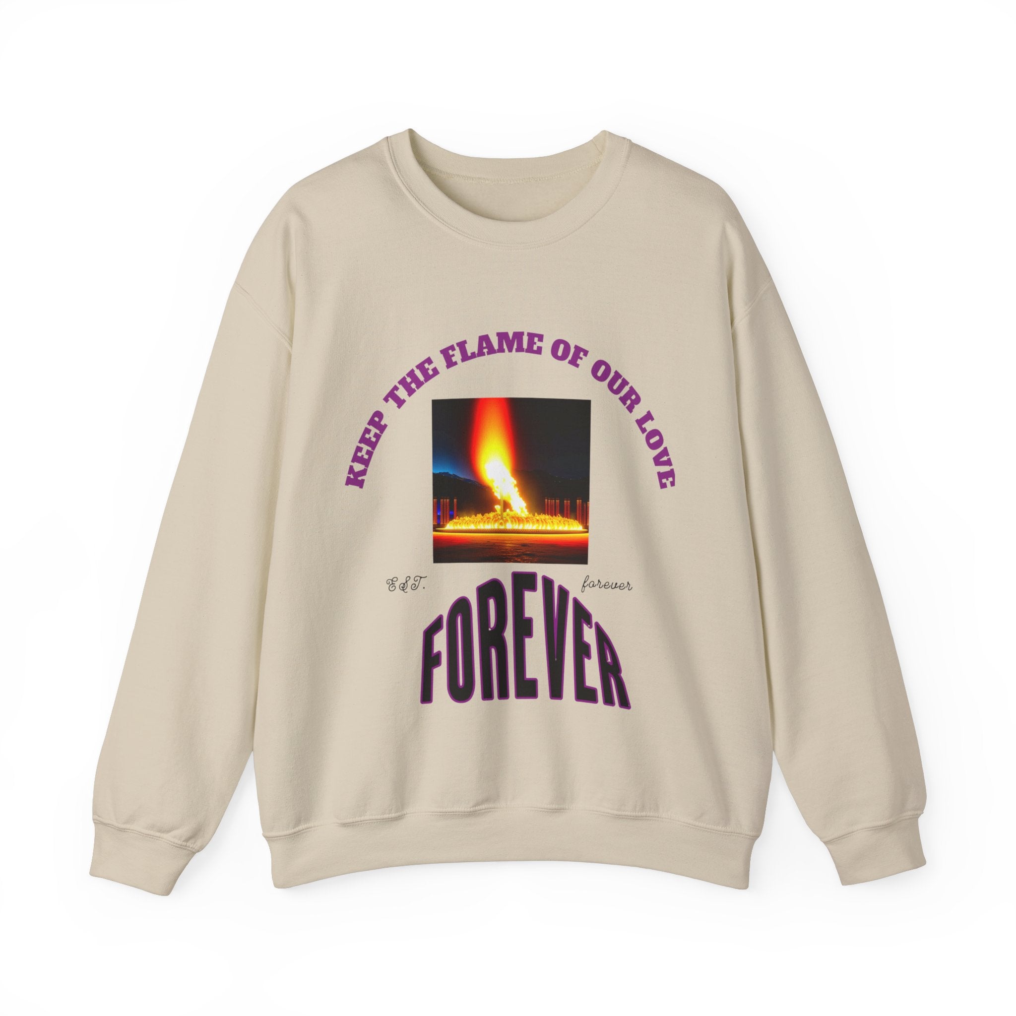 Comfortable Sweatshirt, Unisex Heavy Blend™ Crewneck Sweatshirt, Keep The Flame Of Love Forever.